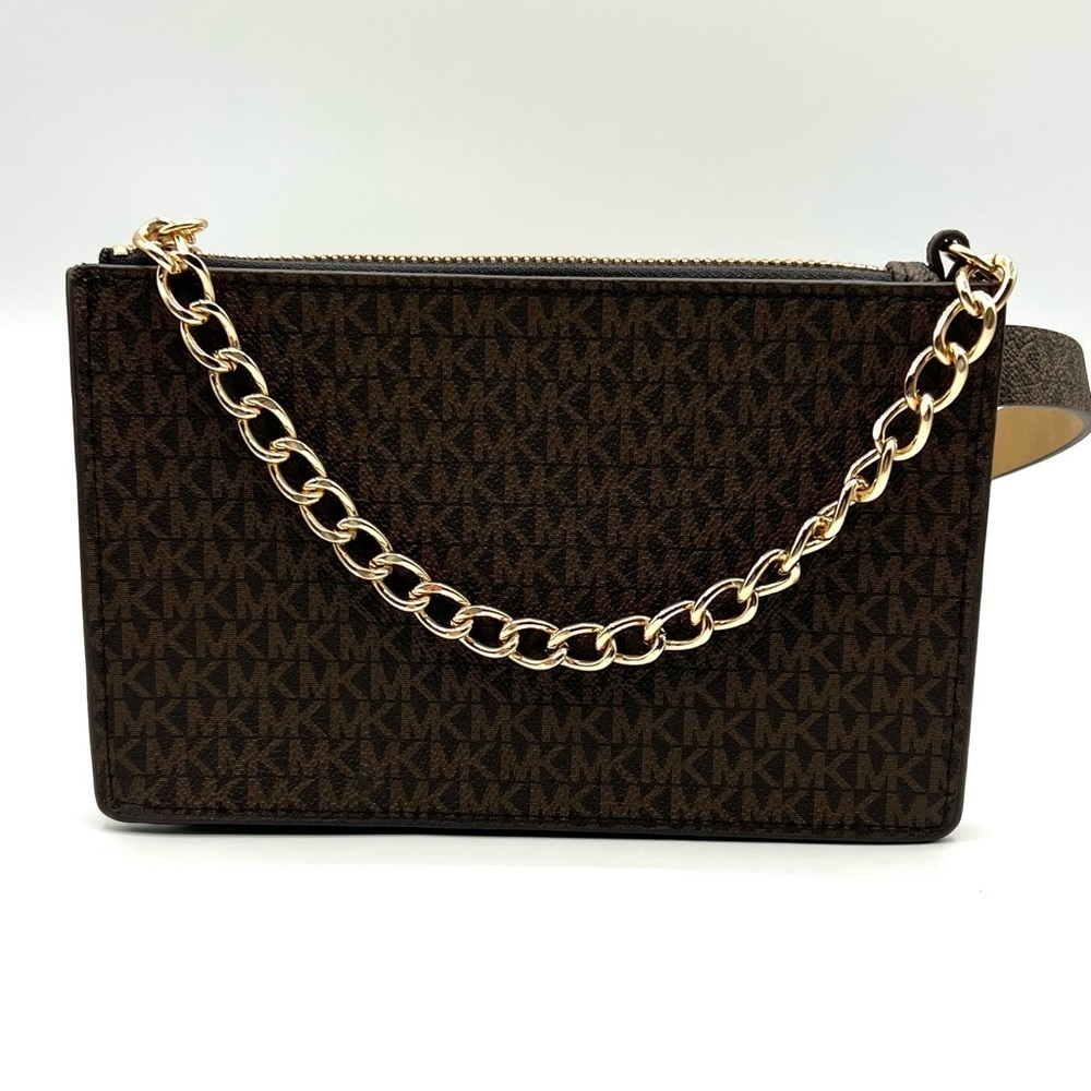 Michael Kors Signature Travel Hip Pack Waist Bag Chocolate Leather Womens XL NWT